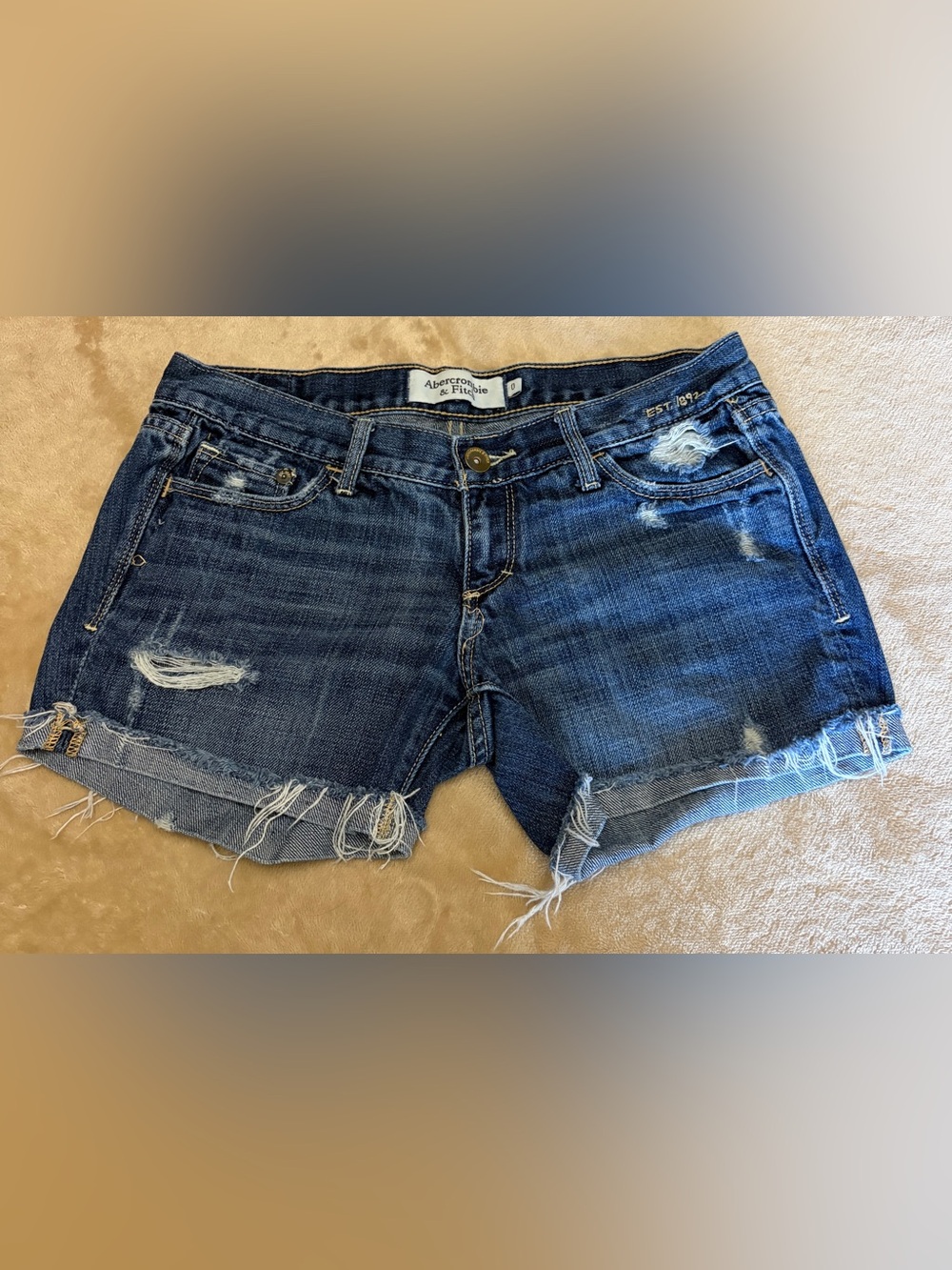 Abercrombie & Fitch Blue Distressed Frayed Denim Shorts